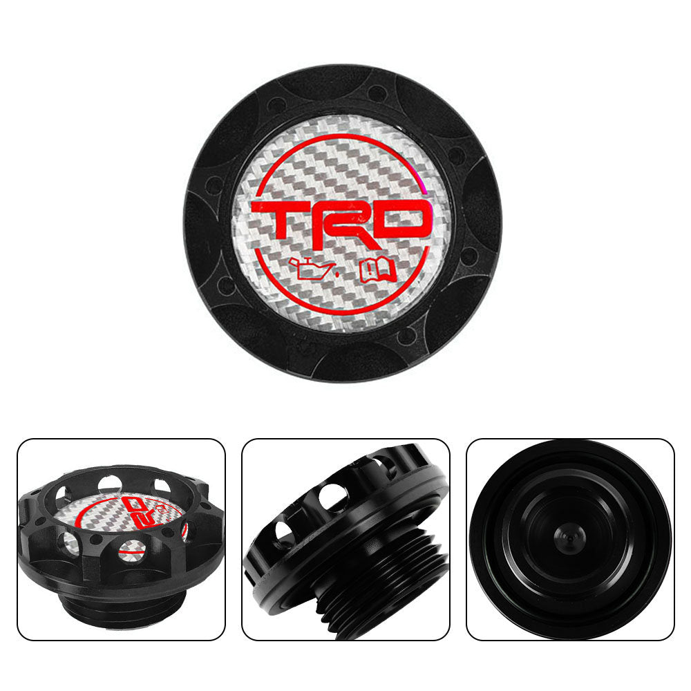 Brand New Jdm TRD Real Carbon Fiber Sticker with ALUMNIUM Black Billet Engine Oil FILLER Cap