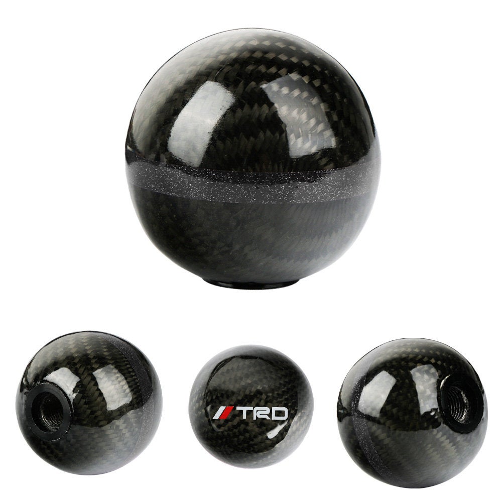 Brand New TRD Universal Real Carbon Fiber Ball Manual MT Gear Shift Shifter Knob W/Black Stripe