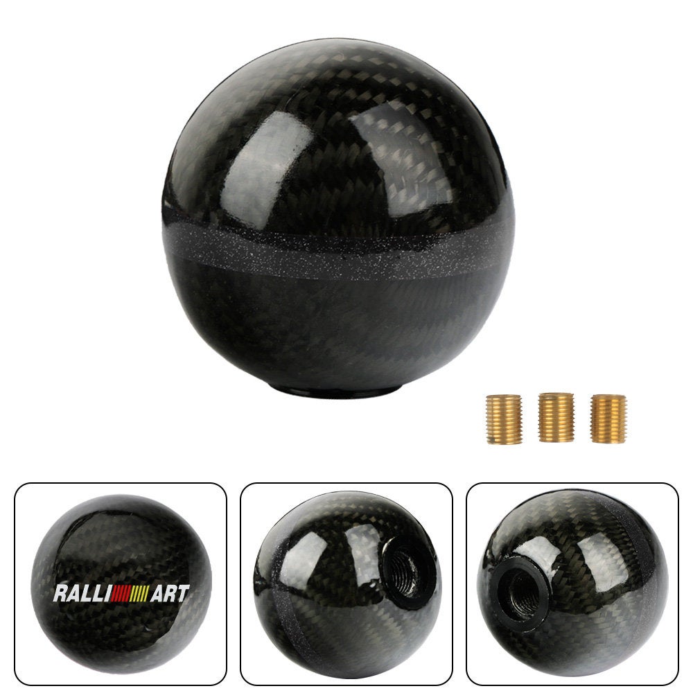 Brand New Ralliart Universal Real Carbon Fiber Ball Manual MT Gear Shift Shifter Knob W/Black Stripe