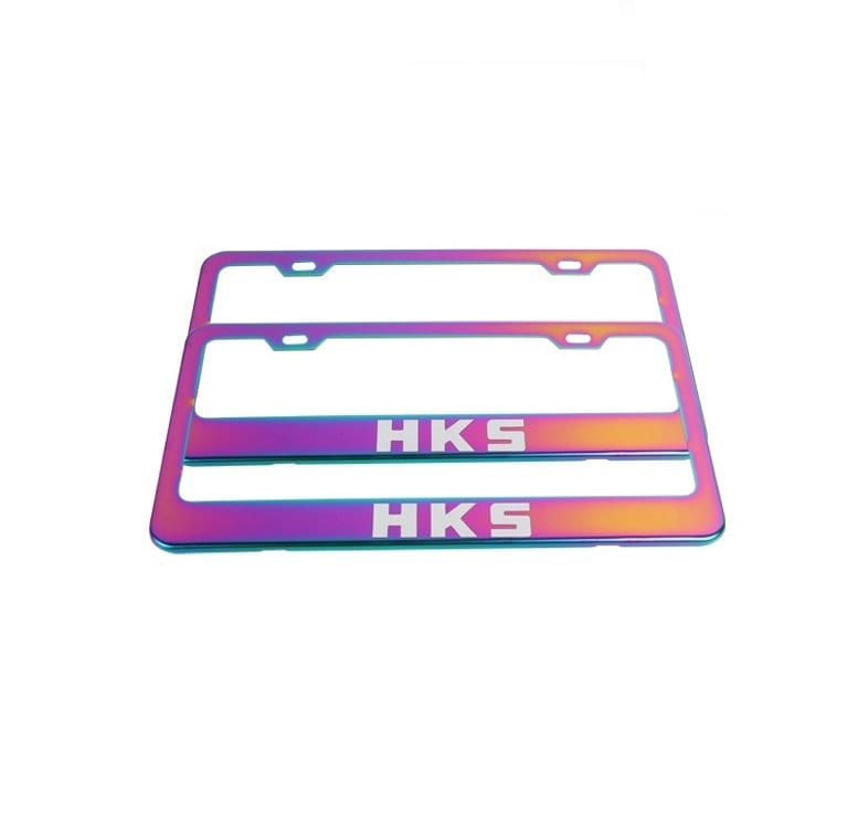 Brand New 2PCS HKS Neo Chrome Stainless Steel License Plate Frame W/ Screw Caps