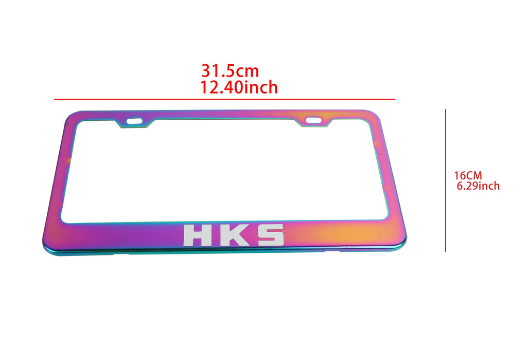 Brand New 2PCS HKS Neo Chrome Stainless Steel License Plate Frame W/ Screw Caps