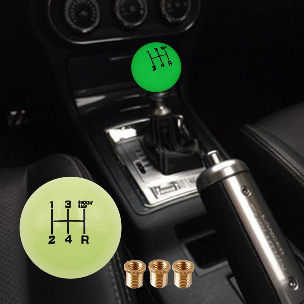 Brand New Universal 5 Speed Fuckin' Fast Round Glow in The Dark Green Ball Gear Shift Knob Lever M8 M10 M12 Thread