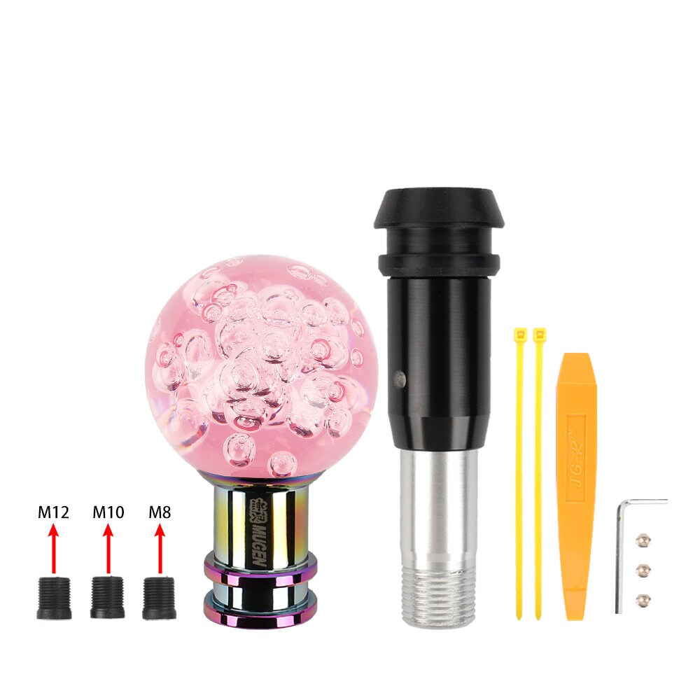 Brand New Universal Jdm Mugen Round Ball Crystal Bubble Pink Automatic Car Racing Gear Shift Knob Shifter M12 M10 M8