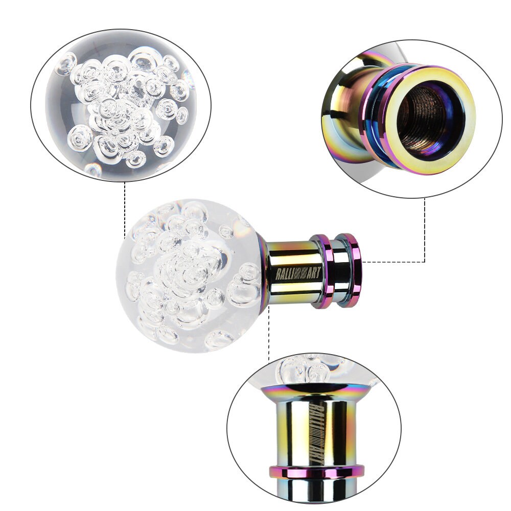 Brand New Ralliart Universal Jdm Round Ball Crystal Clear Bubble Manual Car Racing Gear Shift Knob Shifter M12 M10 M8