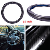 Brand New Black Carbon Fiber PU Leather Car Steering Wheel Cover Protector 15