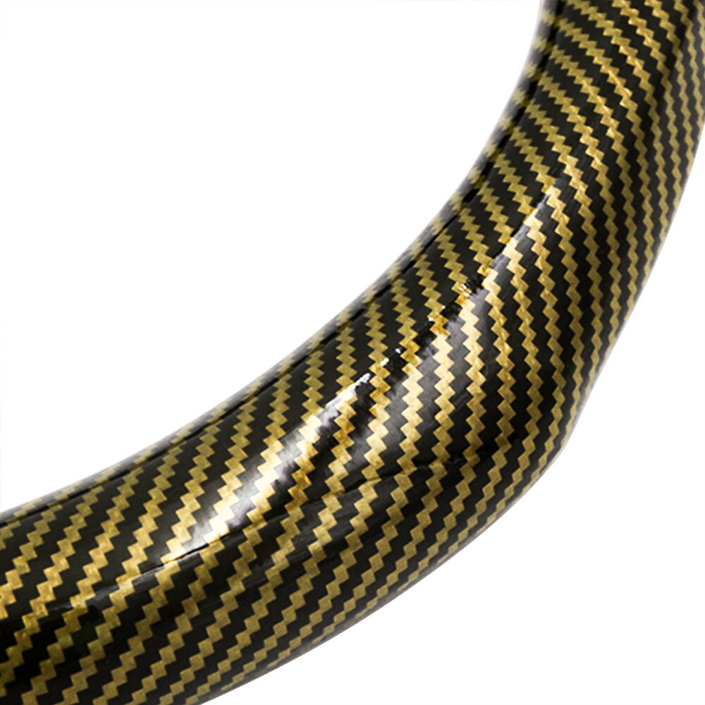 Brand New Gold Carbon Fiber PU Leather Car Steering Wheel Cover Protector 15"