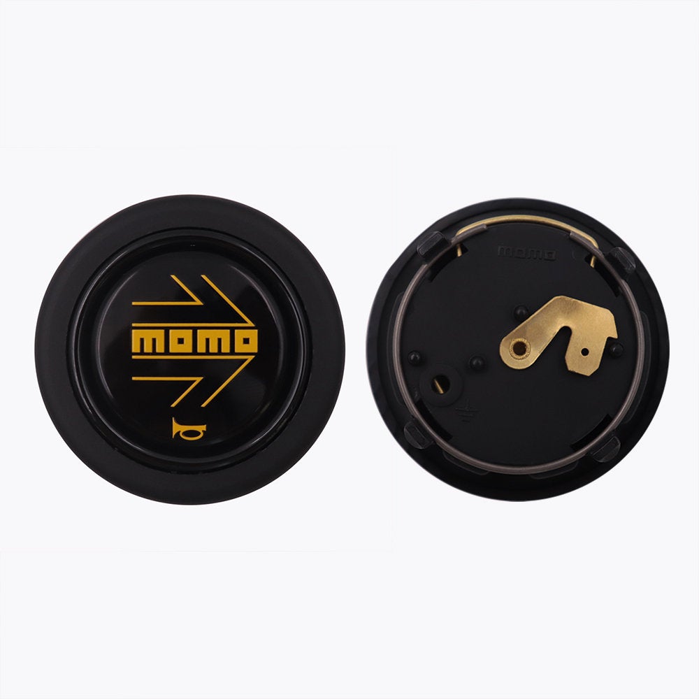 Brand New Universal Momo Car Horn Button Black/Yellow Steering Wheel Center Cap W/Packaging