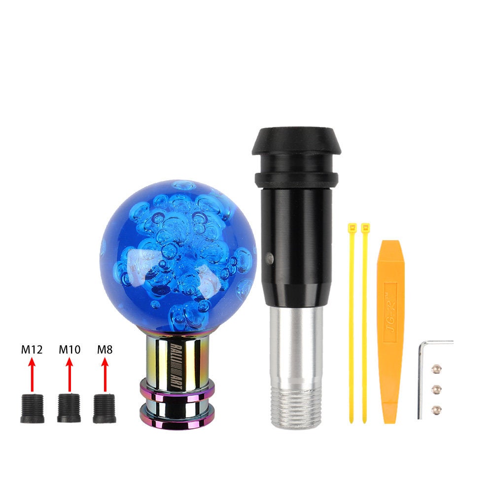 Brand New Universal Jdm Ralliart Round Ball Blue Crystal Bubble Automatic Car Racing Gear Shift Knob Shifter M12 M10 M8