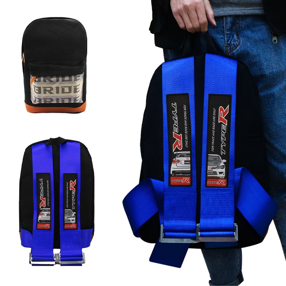 Brand New JDM Type R Bride Racing Blue Harness Adjustable Shoulder Strap Back Pack