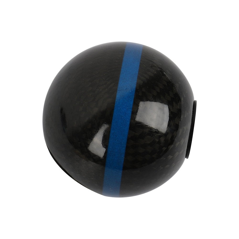 Brand New Universal Real Carbon Fiber Ball Manual MT Gear Shift Shifter Knob W/Blue Stripe