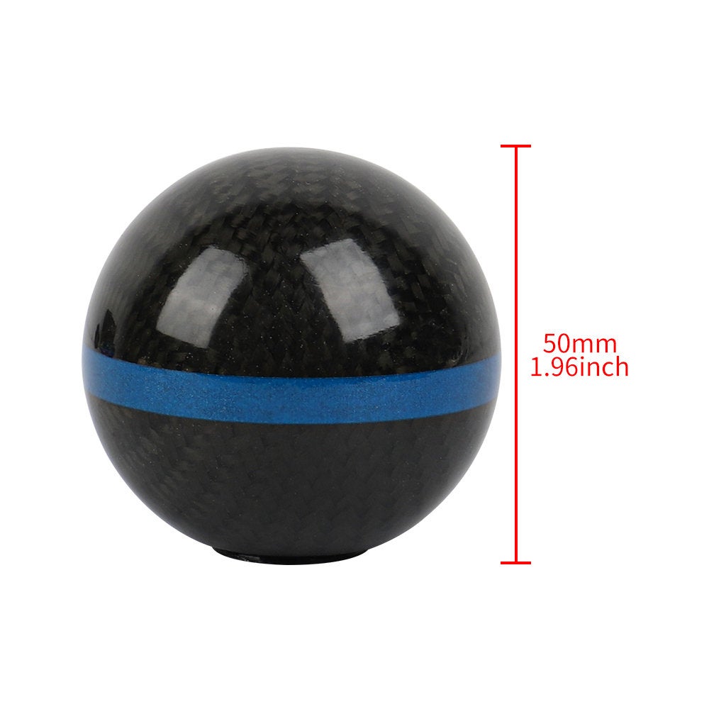 Brand New Universal Real Carbon Fiber Ball Manual MT Gear Shift Shifter Knob W/Blue Stripe