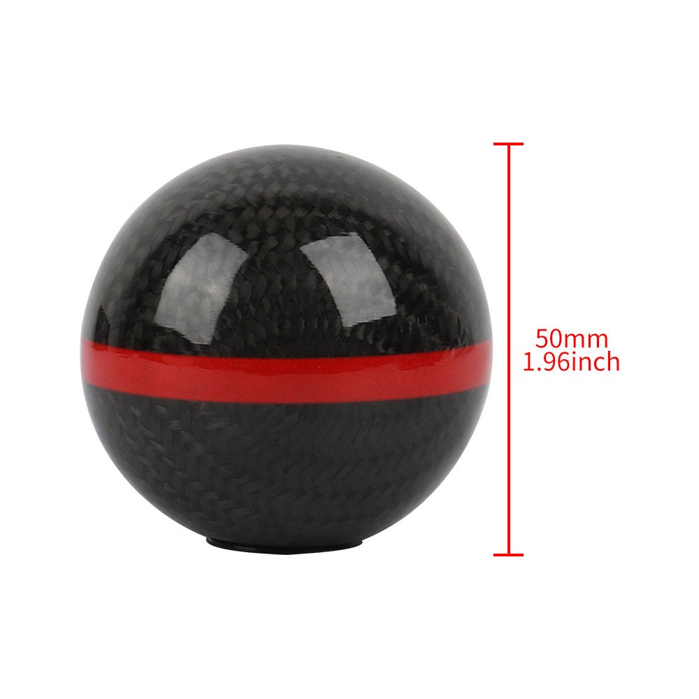 Brand New Universal Real Carbon Fiber Ball Manual MT Gear Shift Shifter Knob W/Red Stripe