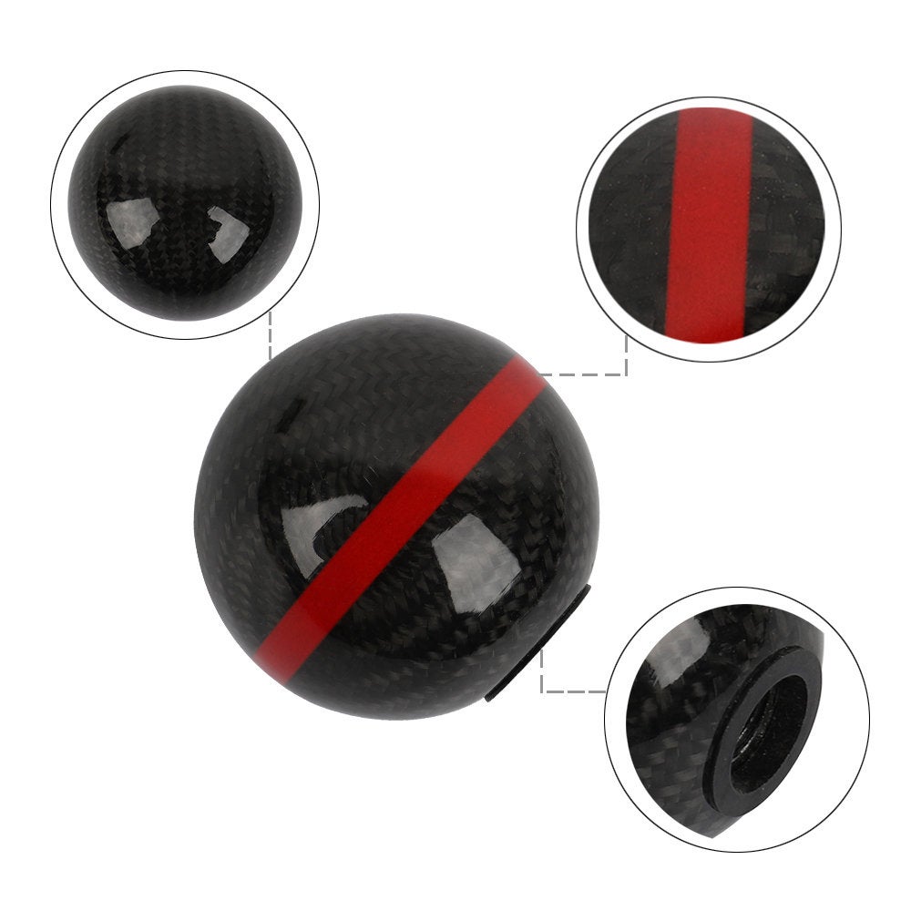 Brand New Universal Real Carbon Fiber Ball Manual MT Gear Shift Shifter Knob W/Red Stripe