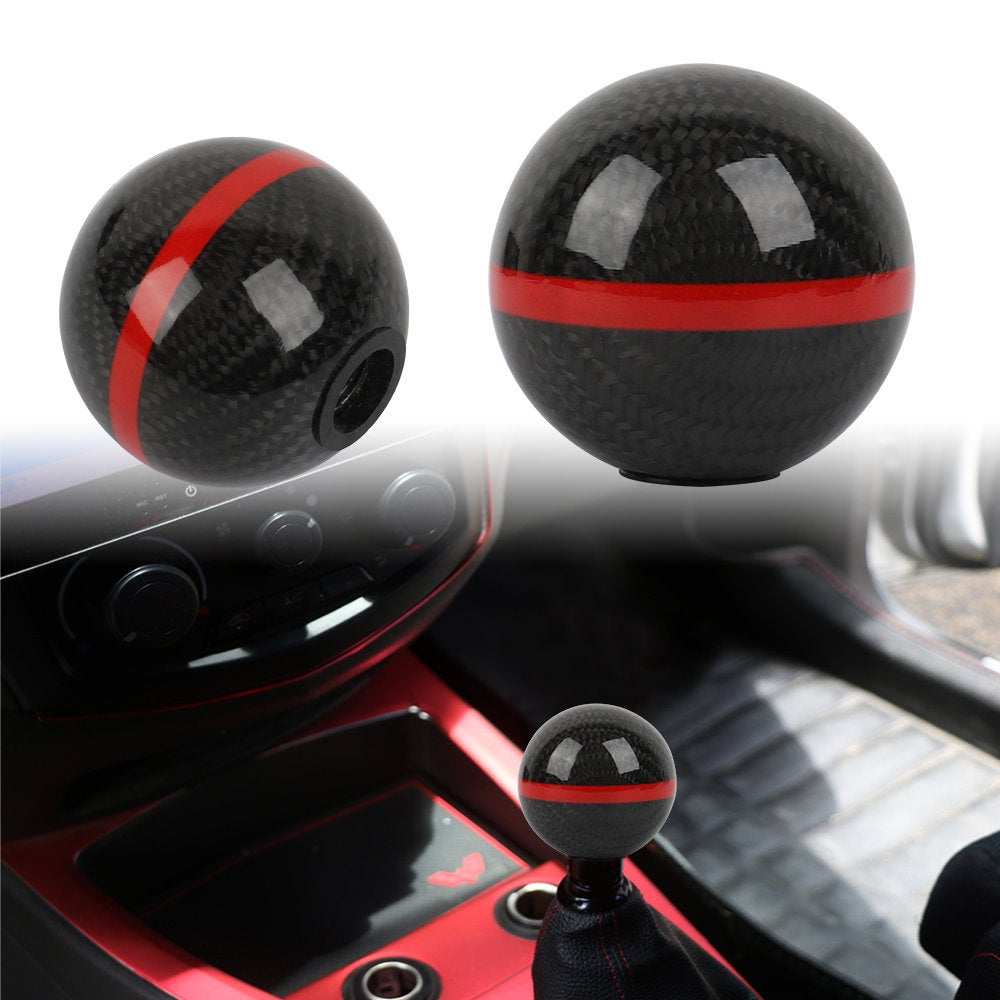 Brand New Universal Real Carbon Fiber Ball Manual MT Gear Shift Shifter Knob W/Red Stripe