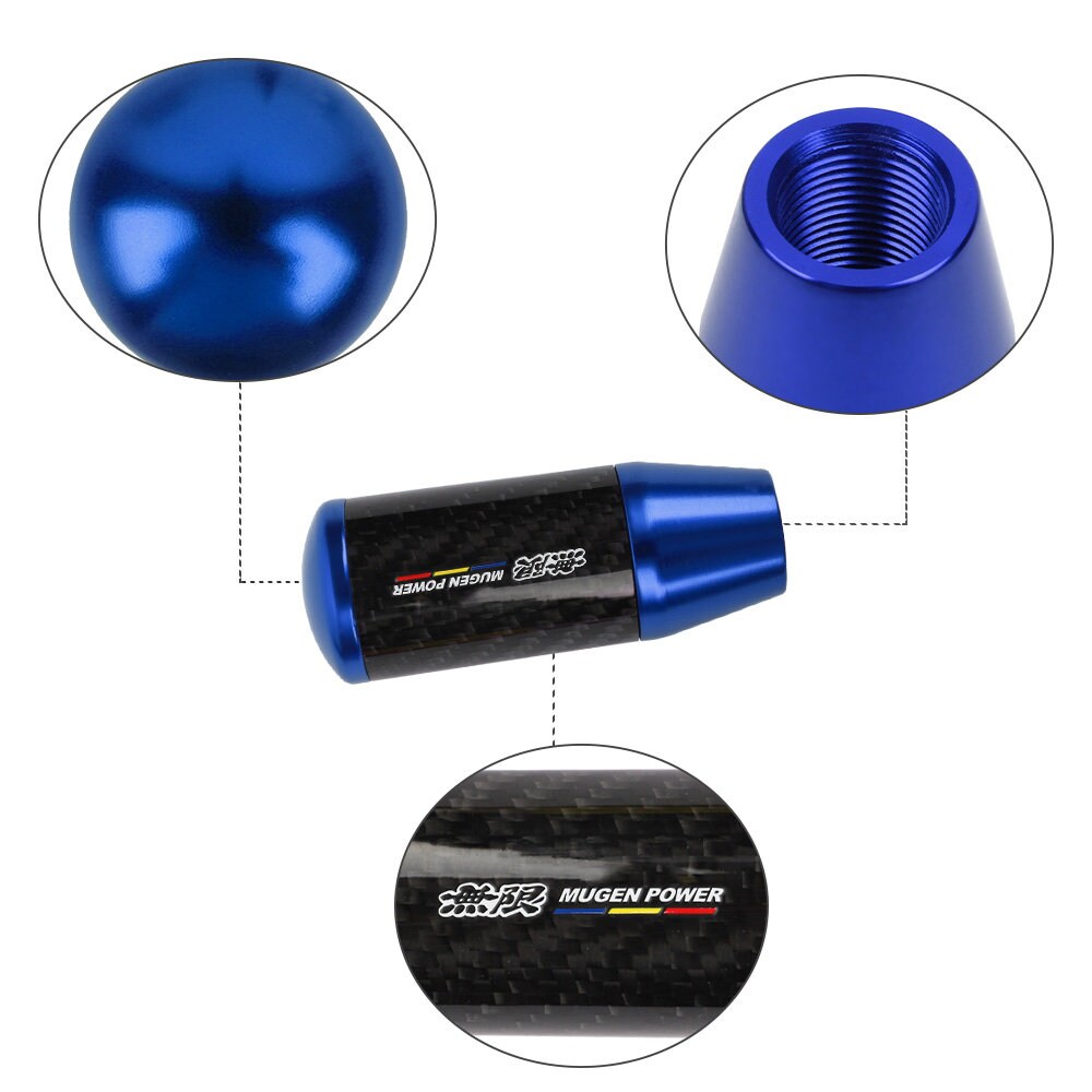 Brand New Universal Mugen Blue Carbon Fiber Manual Gear Stick Shift Knob Lever Shifter M12 M10 M8