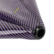 Load image into Gallery viewer, Brand New Universal Momo Carbon Fiber Purple Leather PVC Style Black Stitch Leather Gear Manual Shifter Shift Knob Boot