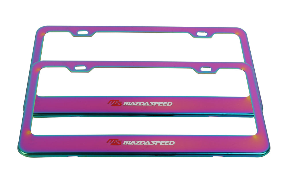 Brand New 2PCS Mazdaspeed Neo Chrome Stainless Steel License Plate Frame W/ Screw Caps