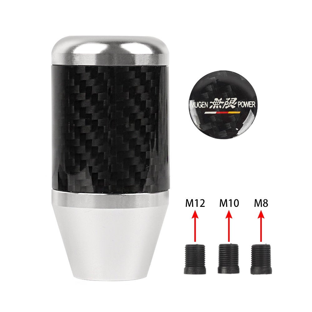 Brand New Universal Mugen Silver Real Carbon Fiber Racing Gear Stick Shift Knob For MT Manual M12 M10 M8