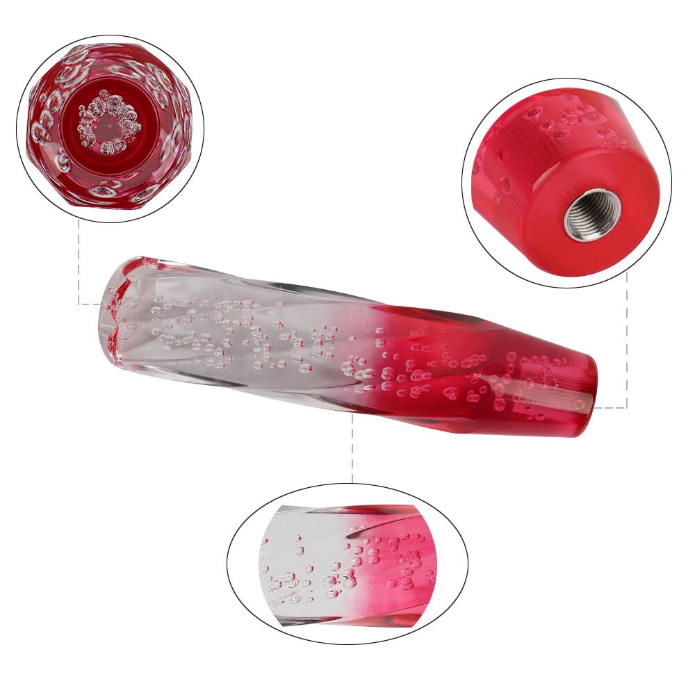 Brand New Universal 20CM VIP 200mm Transparent Manual Clear / Red Twist Crystal Bubble Racing Gear Shift Knob