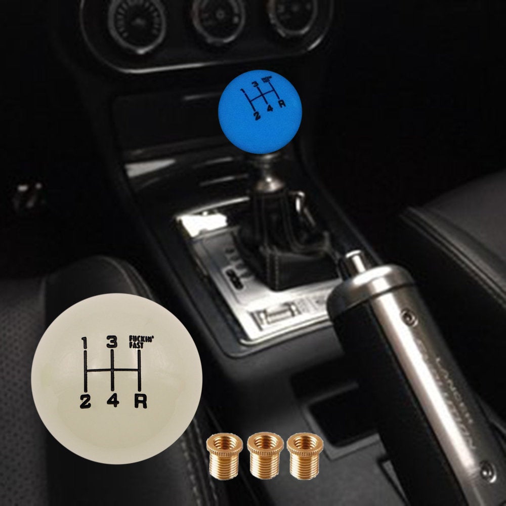 Brand New Universal 5 Speed Fuckin' Fast Round Glow in The Dark Blue Ball Gear Shift Knob Lever M8 M10 M12 Thread