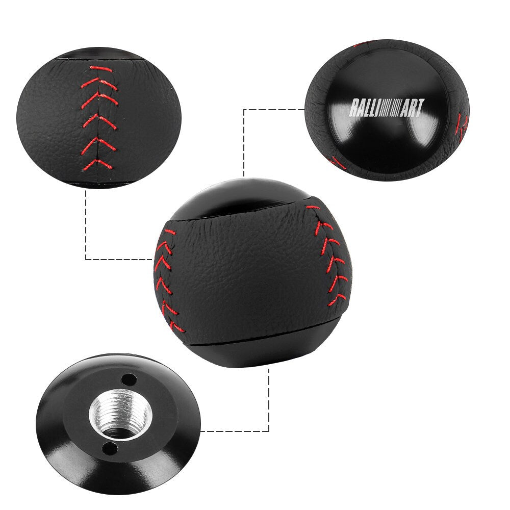 Brand New Ralliart Leather Black Round Ball Shift Knob Manual Car Racing Gear Shifter M12x1.25