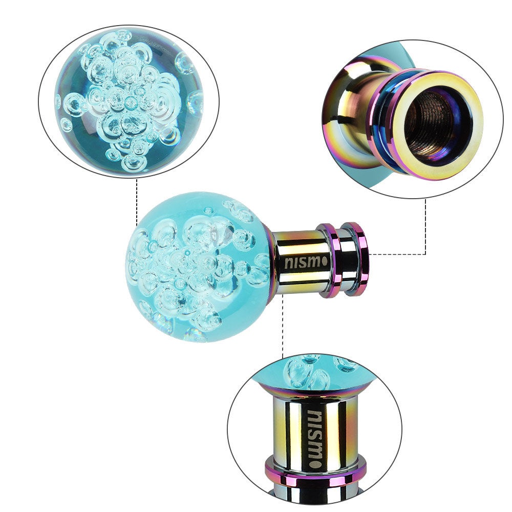 Brand New Nismo Universal Jdm Round Ball Crystal Teal Bubble Manual Car Racing Gear Shift Knob Shifter M12 M10 M8