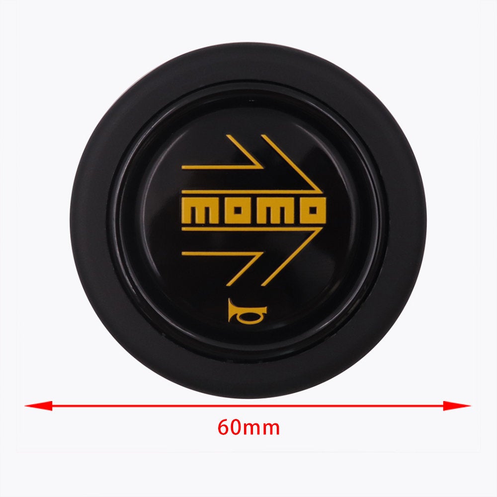 Brand New Universal Momo Car Horn Button Black/Yellow Steering Wheel Center Cap W/Packaging