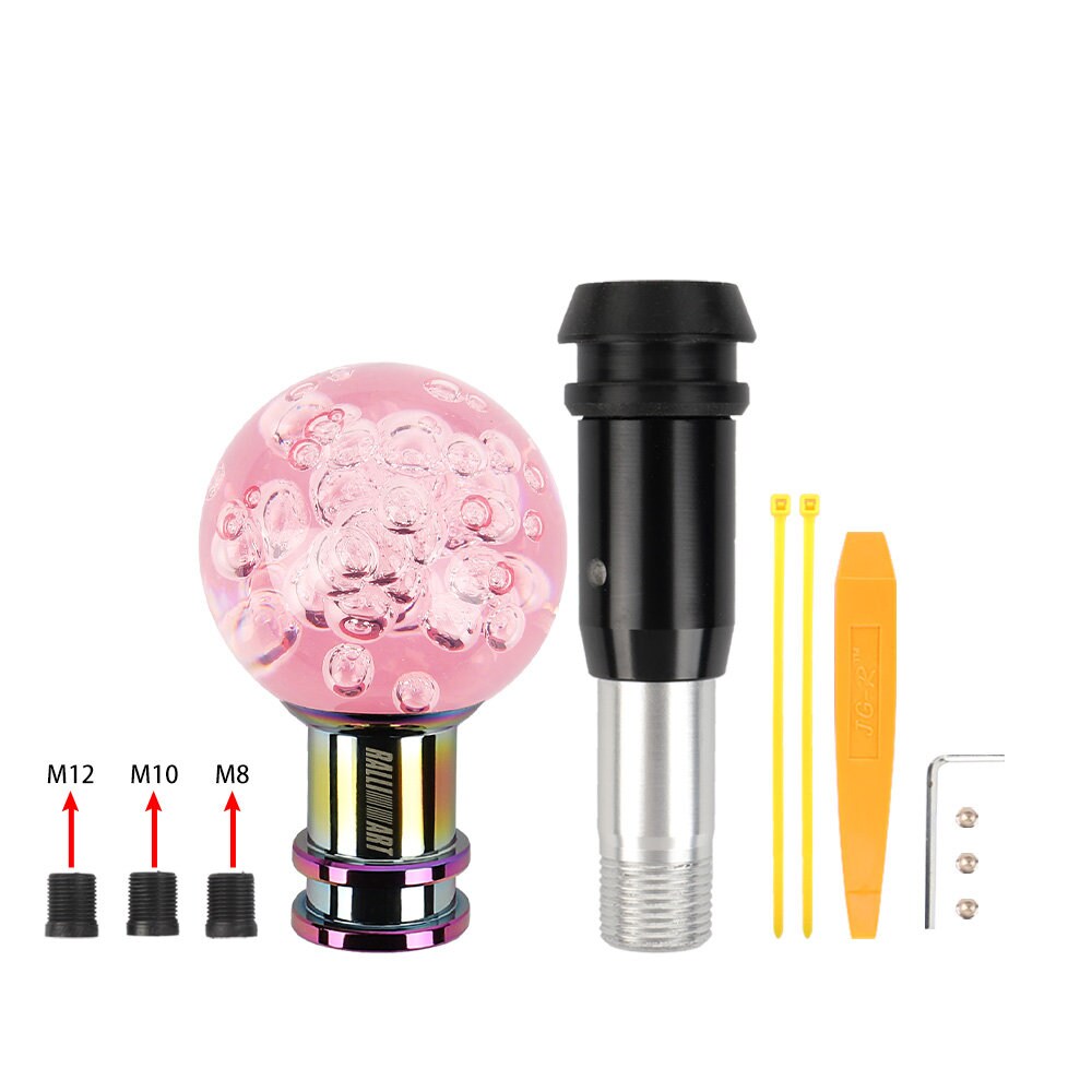 Brand New Universal Jdm Ralliart Round Ball Pink Crystal Bubble Automatic Car Racing Gear Shift Knob Shifter M12 M10 M8