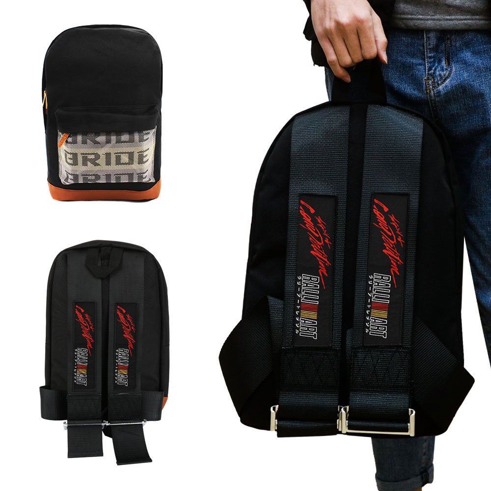 Brand New JDM Ralliart Bride Racing Black Harness Adjustable Shoulder Strap Back Pack