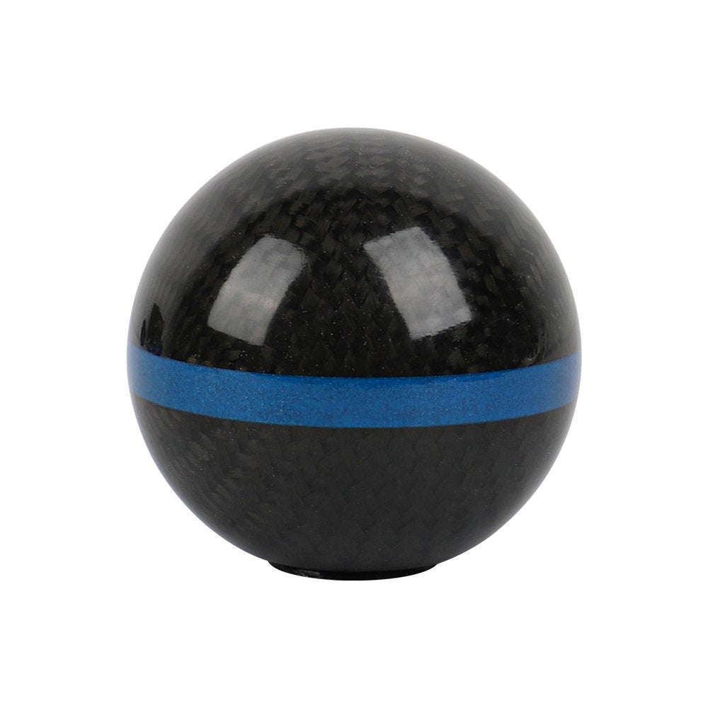 Brand New Universal Real Carbon Fiber Ball Manual MT Gear Shift Shifter Knob W/Blue Stripe