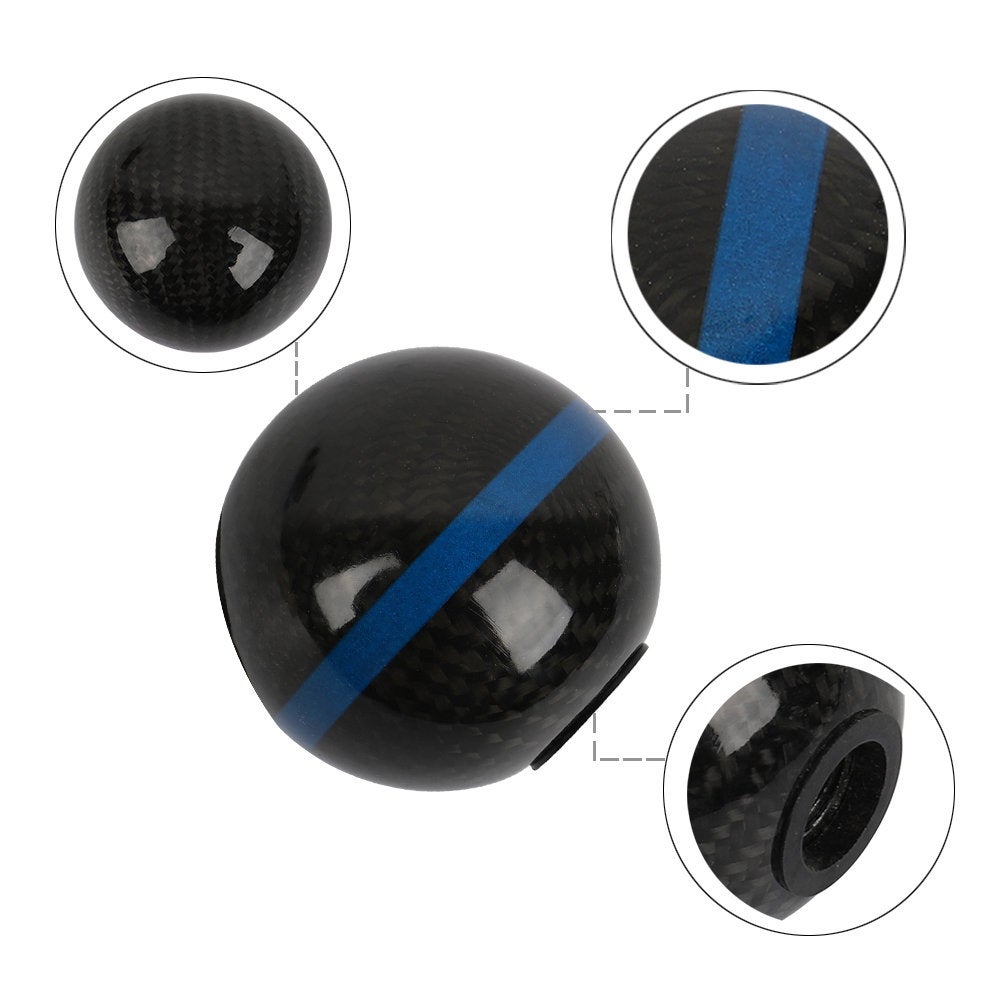 Brand New Universal Real Carbon Fiber Ball Manual MT Gear Shift Shifter Knob W/Blue Stripe