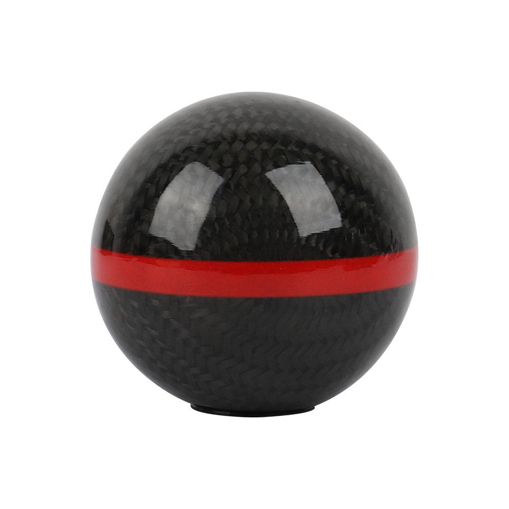 Brand New Universal Real Carbon Fiber Ball Manual MT Gear Shift Shifter Knob W/Red Stripe