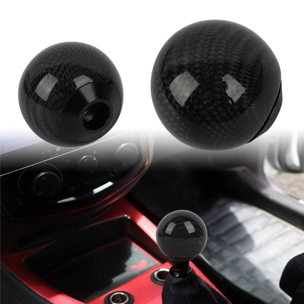 Brand New Car Gear Shift Knob Round Ball Shape Black Real Carbon Fiber Universal with Adapters