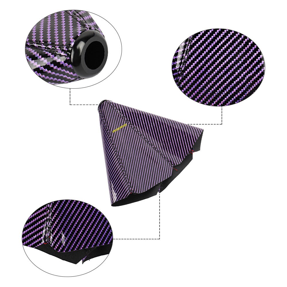 Brand New Universal Momo Carbon Fiber Purple Leather PVC Style Black Stitch Leather Gear Manual Shifter Shift Knob Boot