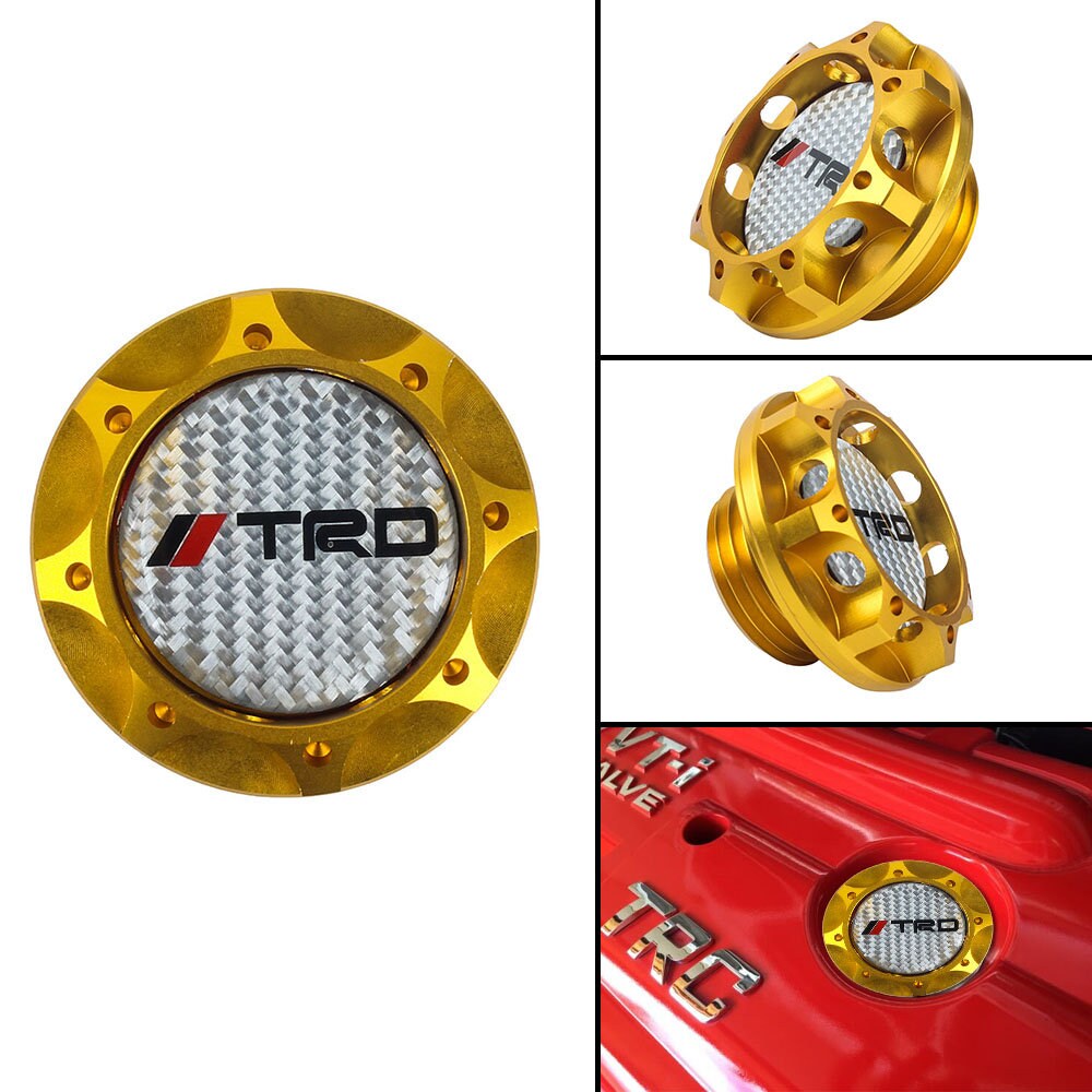 Brand New Toyota TRD Real Carbon Fiber Sticker ALUMNIUM Gold Billet Engine Oil FILLER Cap Toyota