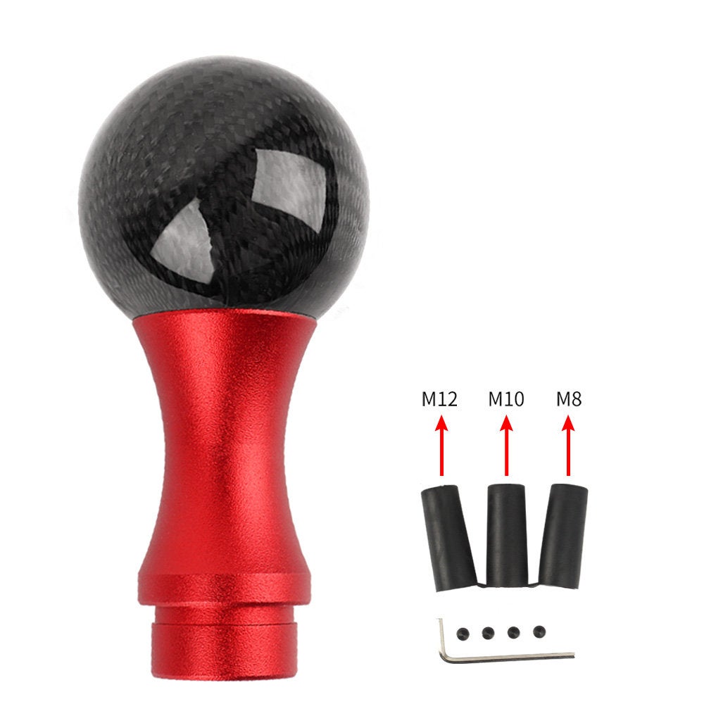 Brand New Universal JDM Black/Red Carbon Fiber Ball Shift Knob Manual Gear Shifter Lever Knob