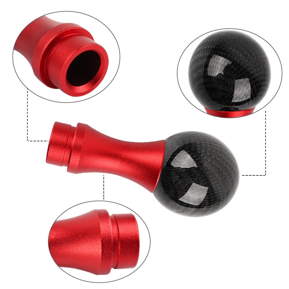 Brand New Universal JDM Black/Red Carbon Fiber Ball Shift Knob Manual Gear Shifter Lever Knob