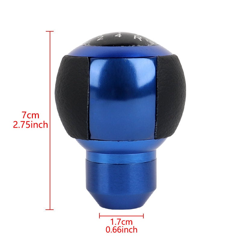 Brand New 5 Speed Leather Round Ball Shape Universal Car Gear Shift Knob Shifter Lever Blue M8 M10 M12