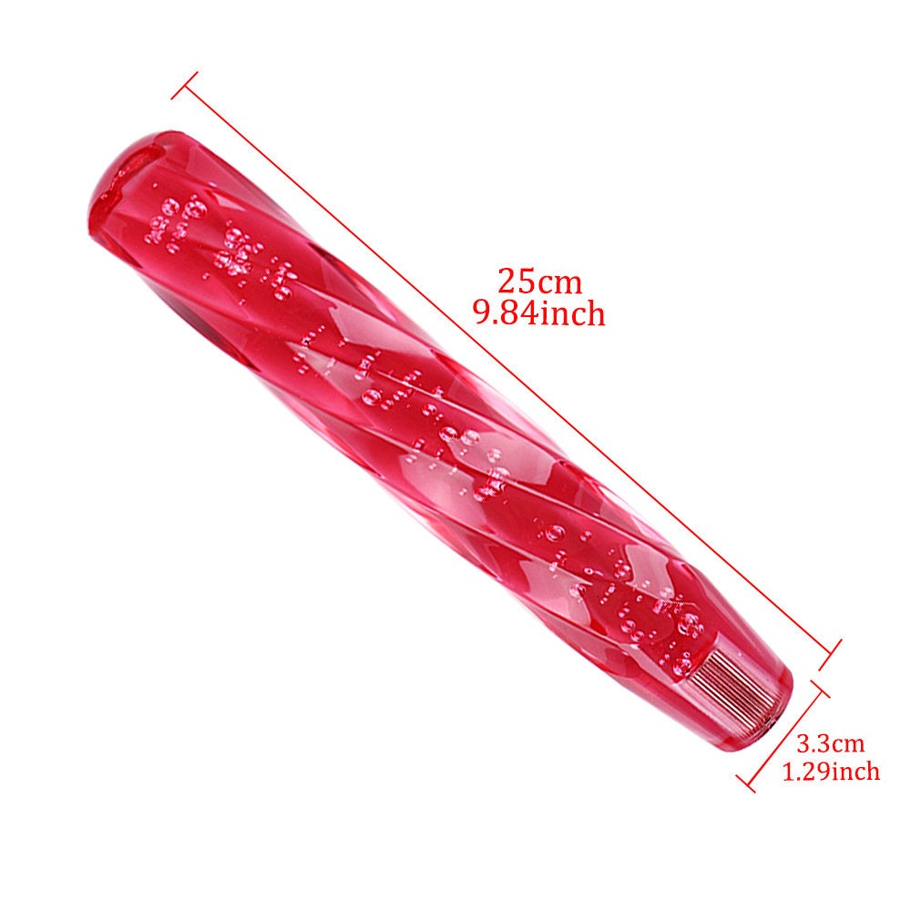 Brand New Universal VIP 250mm Transparent Manual Red Twist Crystal Bubble Racing Gear Shift Knob M8 M10 M12