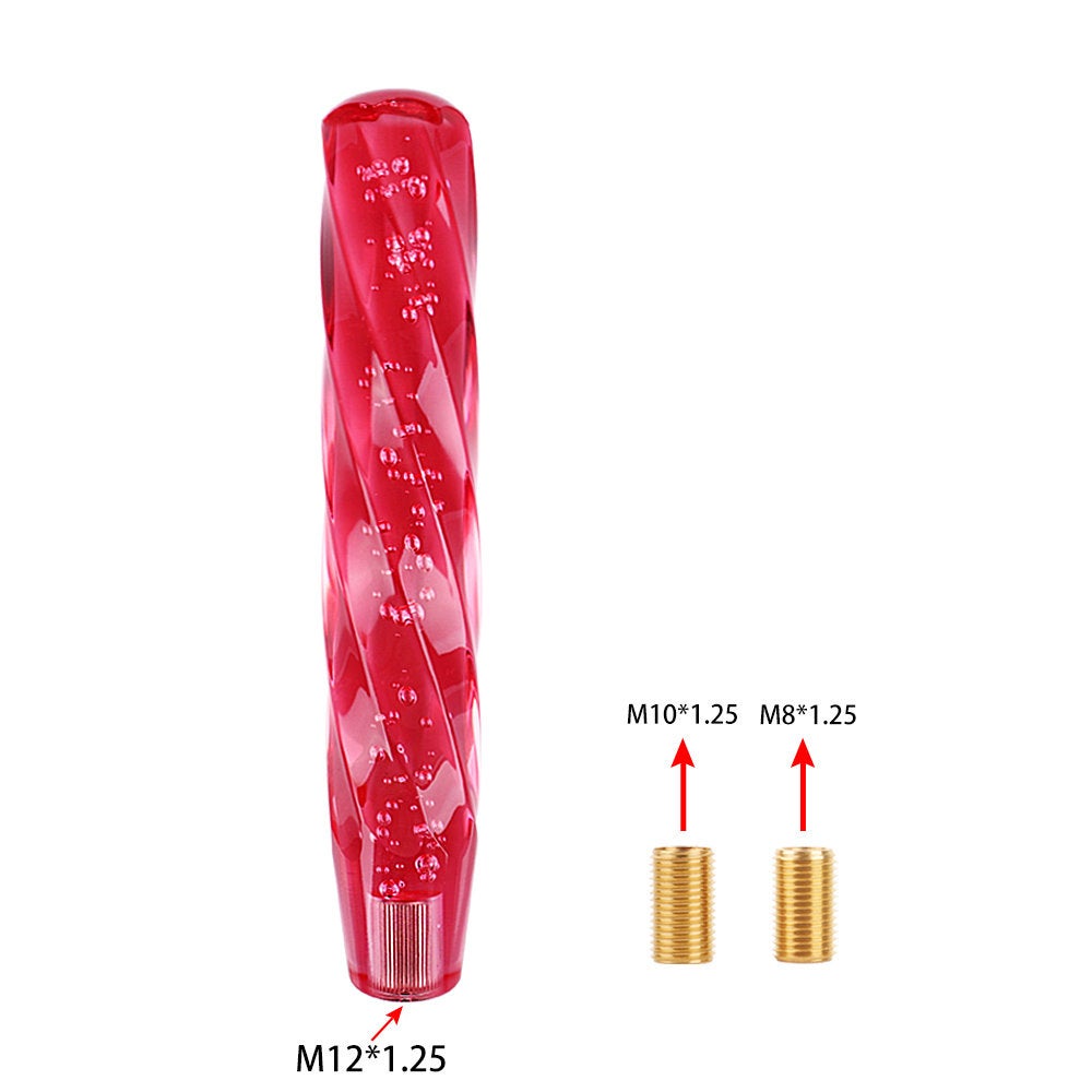 Brand New Universal VIP 250mm Transparent Manual Red Twist Crystal Bubble Racing Gear Shift Knob M8 M10 M12