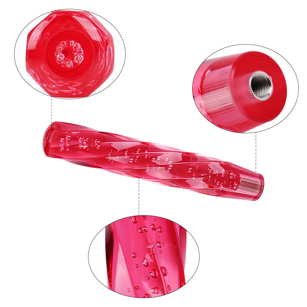 Brand New Universal VIP 250mm Transparent Manual Red Twist Crystal Bubble Racing Gear Shift Knob M8 M10 M12