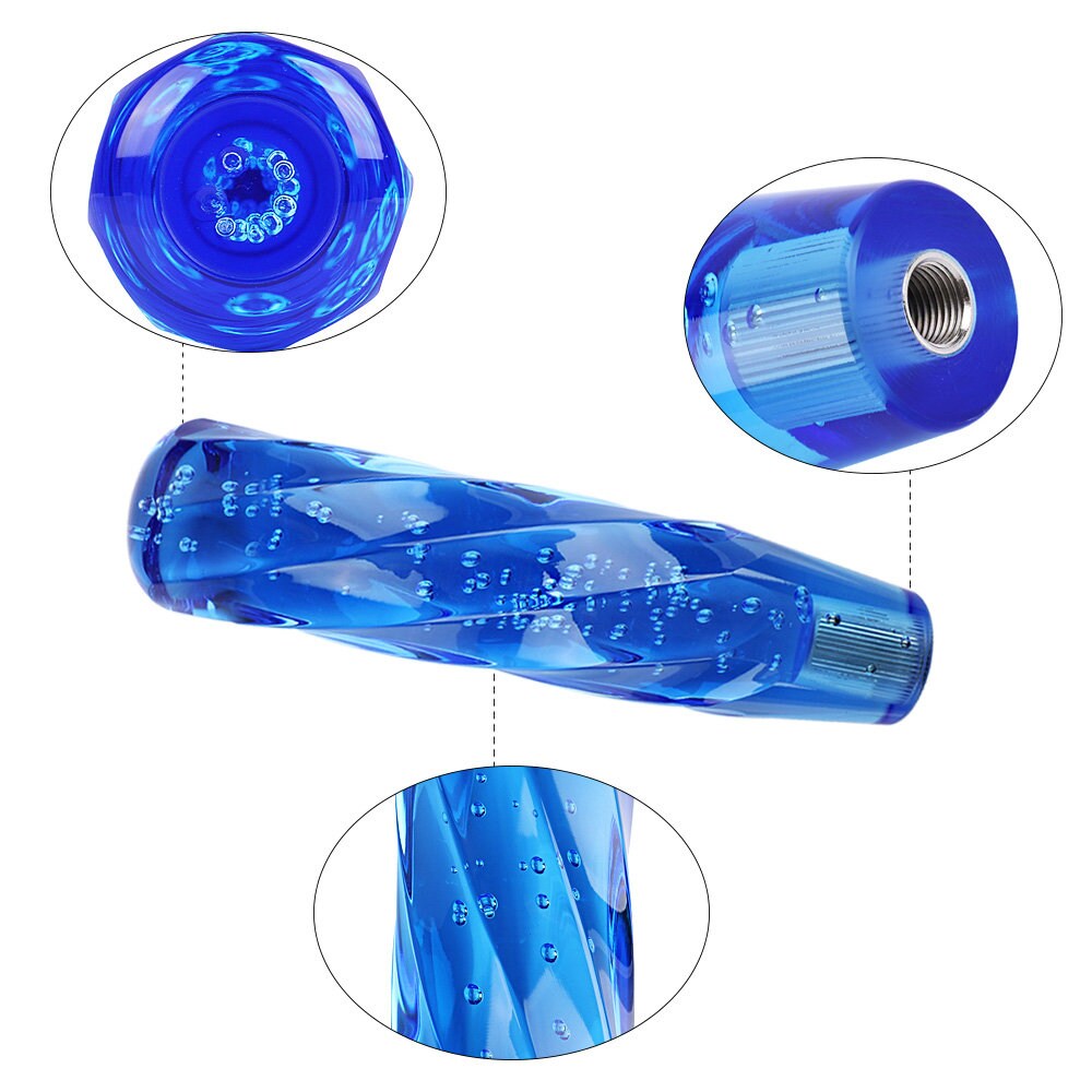 Brand New Universal VIP 200mm Transparent Manual Blue Twist Crystal Bubble Racing Gear Shift Knob M8 M10 M12