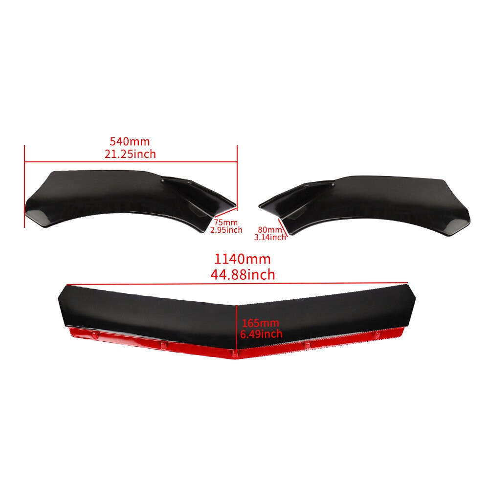 Brand New 3PCS Universal V2 Glossy Black With Red Lining Front Bumper – JK  Racing Inc