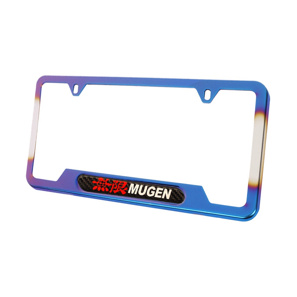 Brand New Universal 2PCS Mugen Titanium Burnt Blue Metal License Plate Frame V1