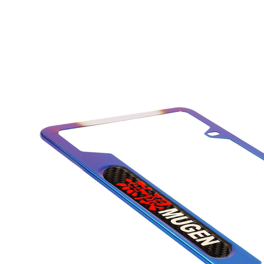 Brand New Universal 2PCS Mugen Titanium Burnt Blue Metal License Plate Frame V1