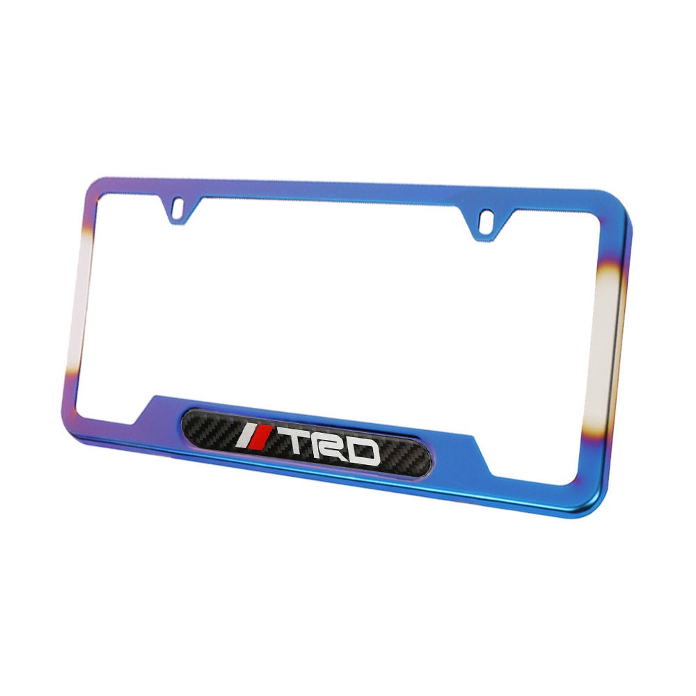 Brand New Universal 2PCS TRD Titanium Burnt Blue Metal License Plate Frame