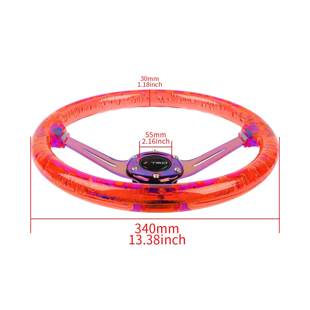 Brand New Universal Jdm TRD 6-Hole 350mm Deep Dish Vip Red Crystal Bubble Neo Spoke STEERING WHEEL