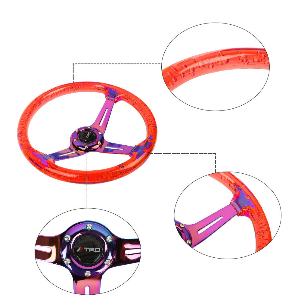 Brand New Universal Jdm TRD 6-Hole 350mm Deep Dish Vip Red Crystal Bubble Neo Spoke STEERING WHEEL