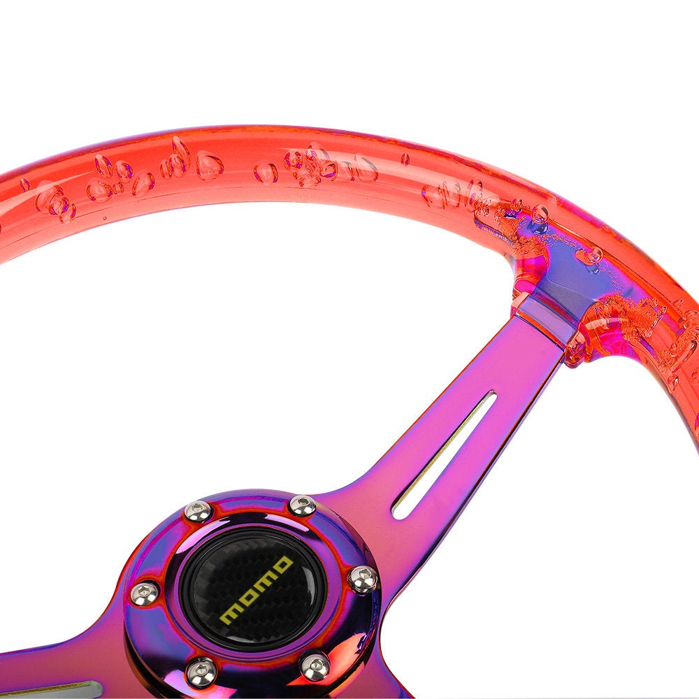 Brand New Universal JDM Momo 6-Hole 350mm Deep Dish Vip Red Crystal Bubble Neo Spoke STEERING WHEEL