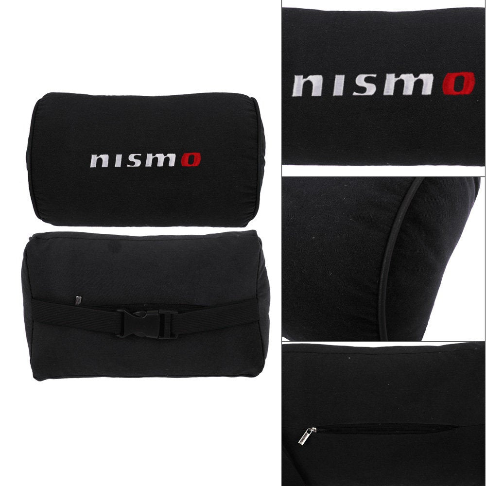 Brand New 2PCS JDM Nismo Black Fabric Material Car Neck Headrest Pillow Fabric Racing Seat